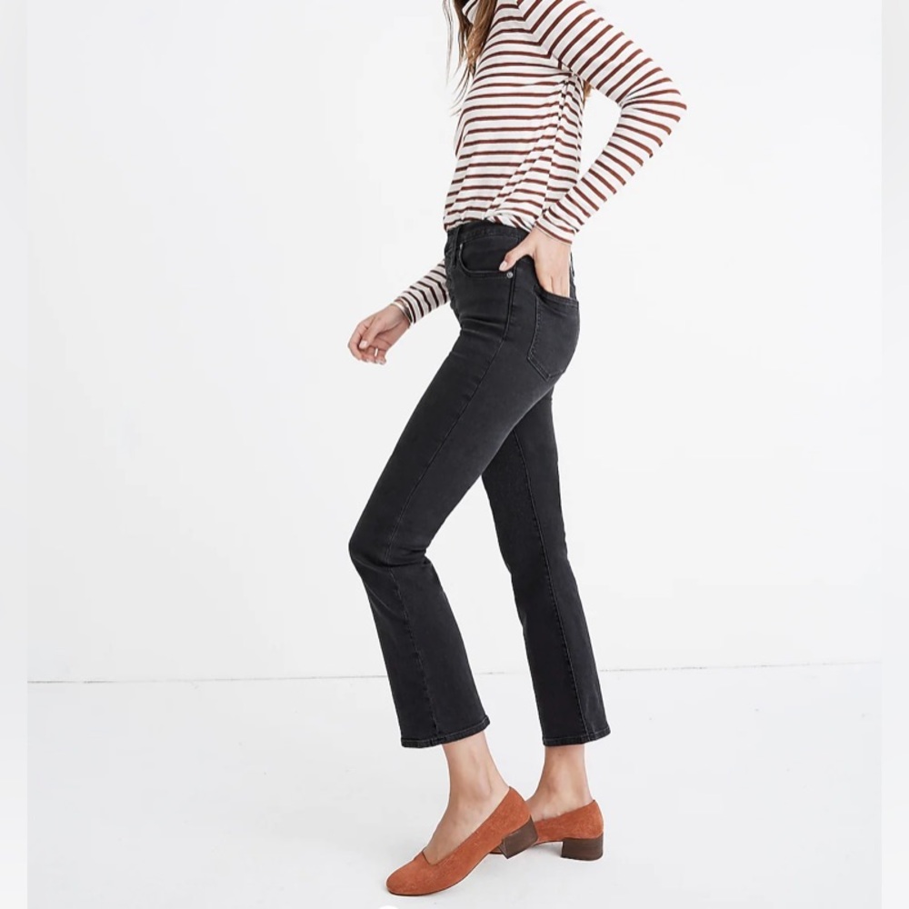 Madewell Cali Demi Boot Jeans Button Front Bellspring Wash Black Size 25 - Picture 12 of 12